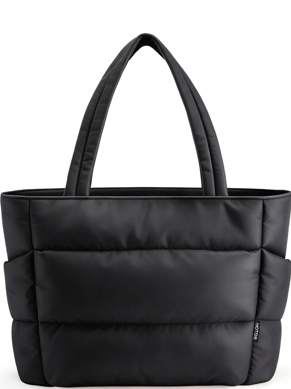 Black Puffer Tote Bag - Quilted Women’s Shoulder Bag